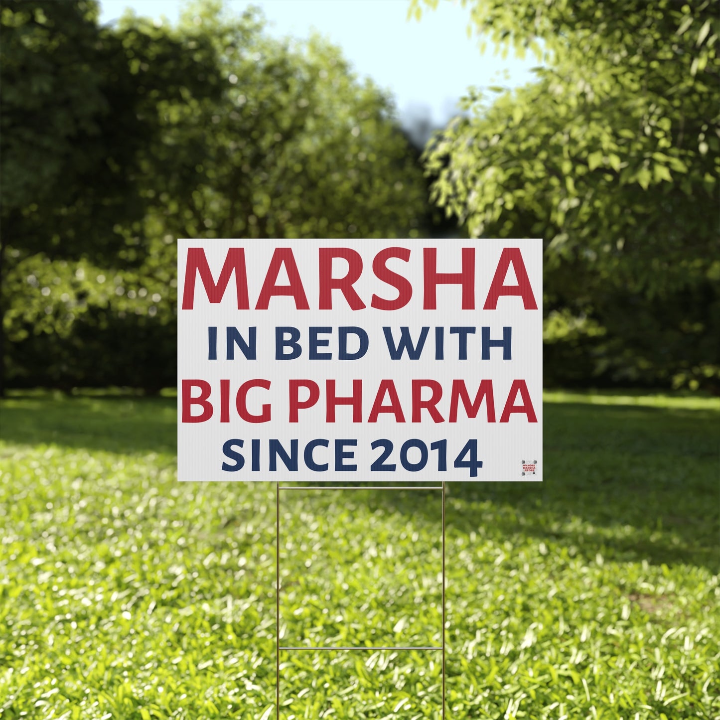 "Marsha in Bed with Big Pharma" Yard Sign | Anti-Marsha Blackburn TN 2026