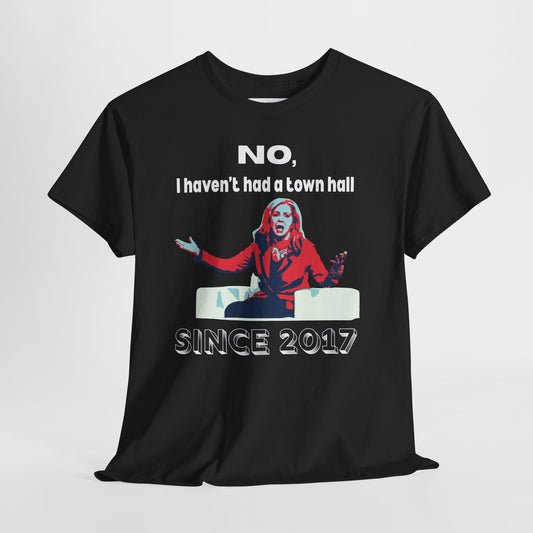 Black t-shirt with a Marsha Blackburn graphic design and white text.