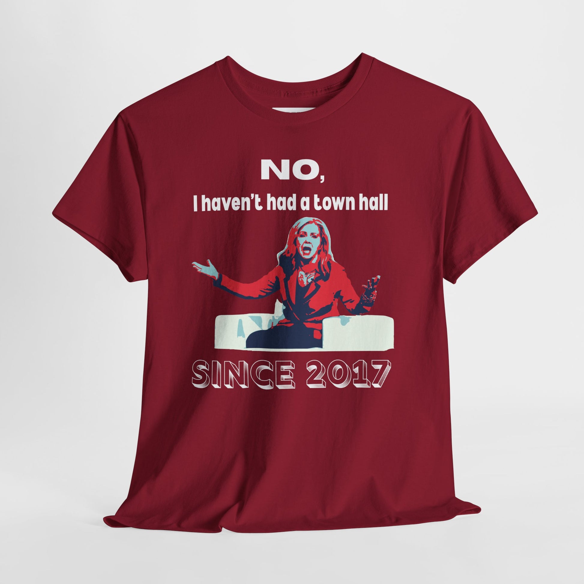 Red t-shirt with a Marsha Blackburn graphic design and white text.