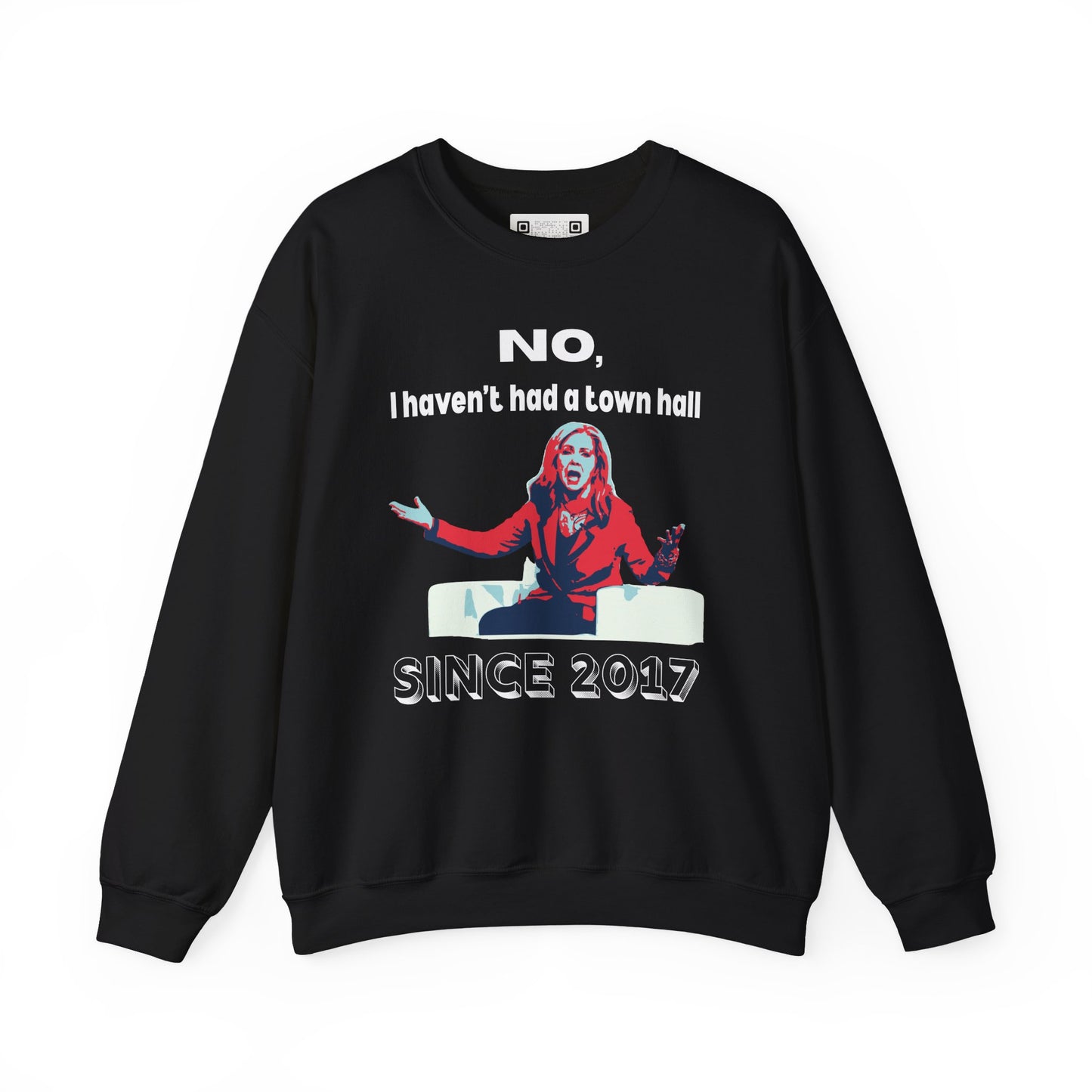 Black sweatshirt with a Marsha Blackburn graphic design and white text.