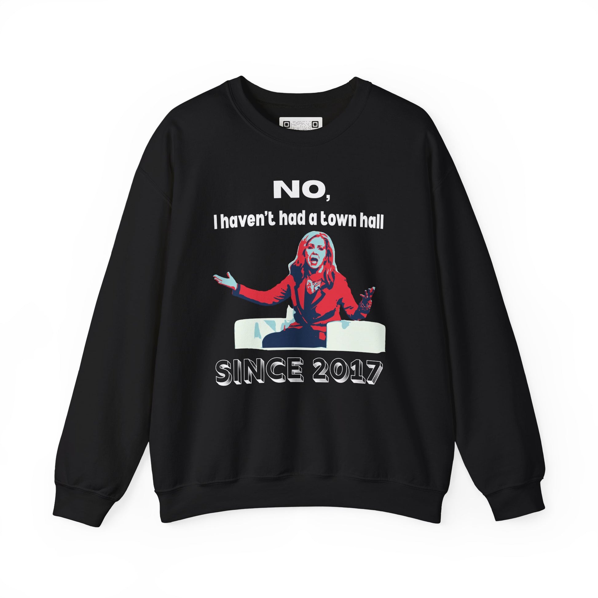 Black sweatshirt with a Marsha Blackburn graphic design and white text.