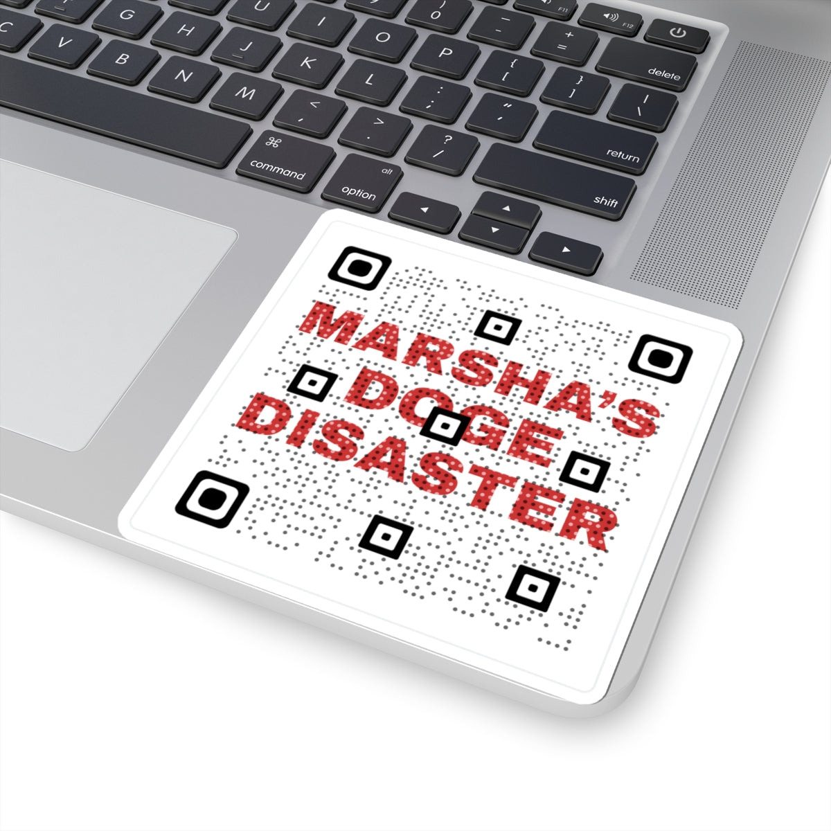 Kiss-Cut Sticker — "Marsha's Doge Disaster" QR Code Design