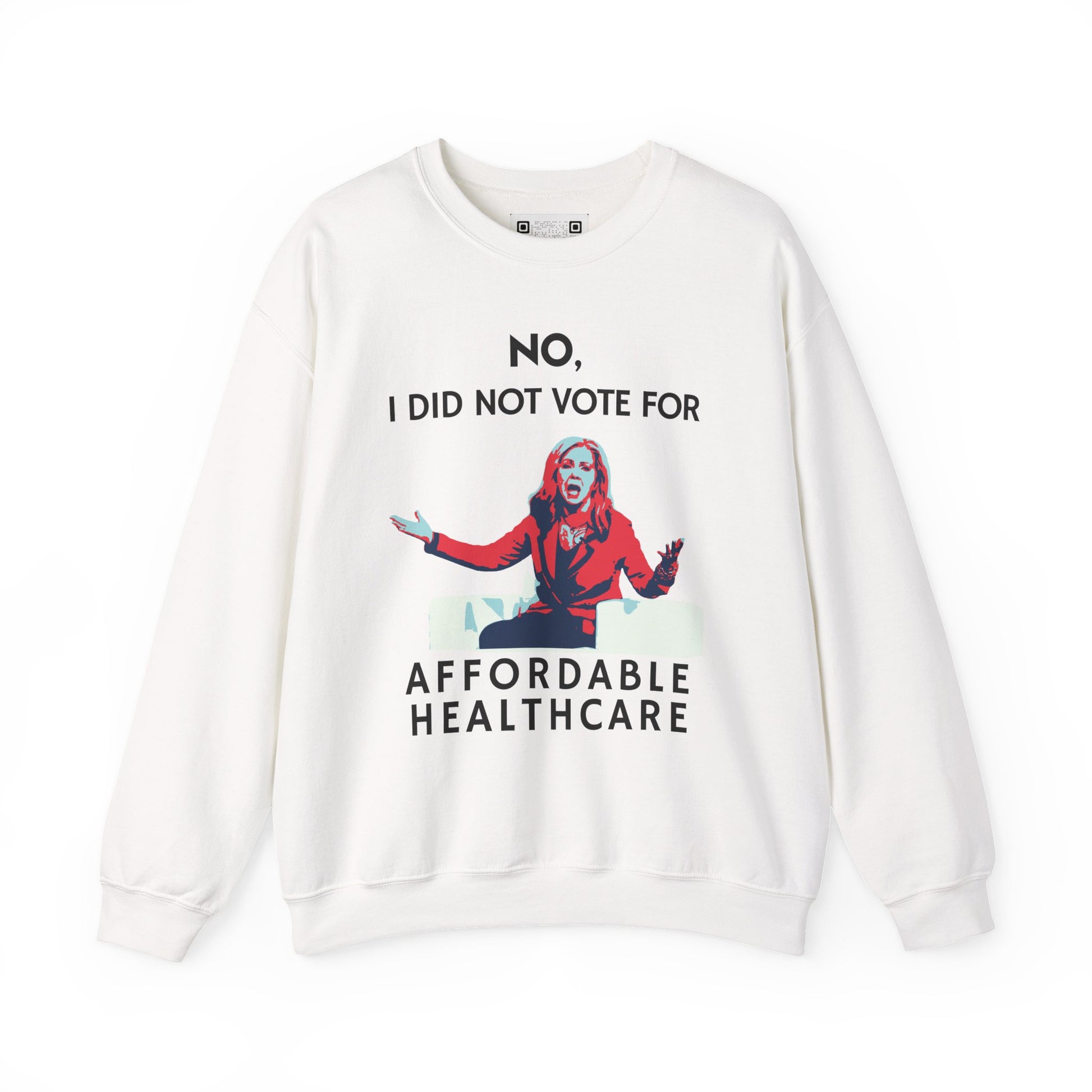 White sweatshirt with Marsha Blackburn graphic and black text on a white background.