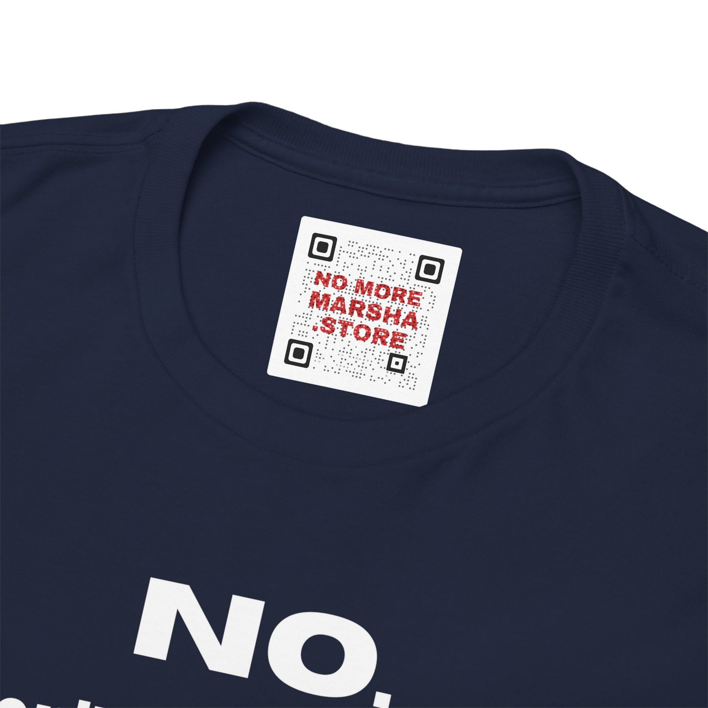 Navy Blue t-shirt with QR code label.