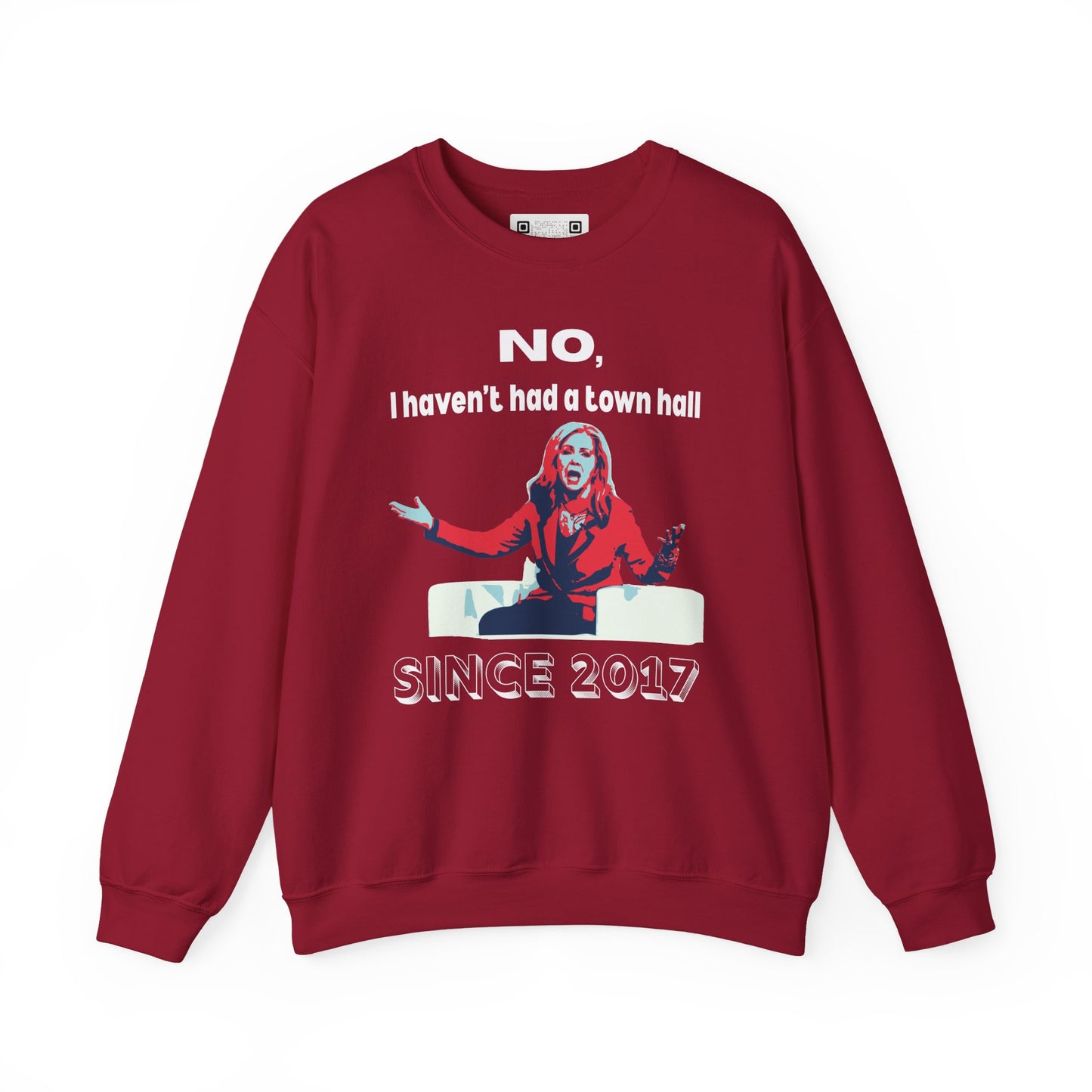 Red sweatshirt with a Marsha Blackburn graphic design and white text.