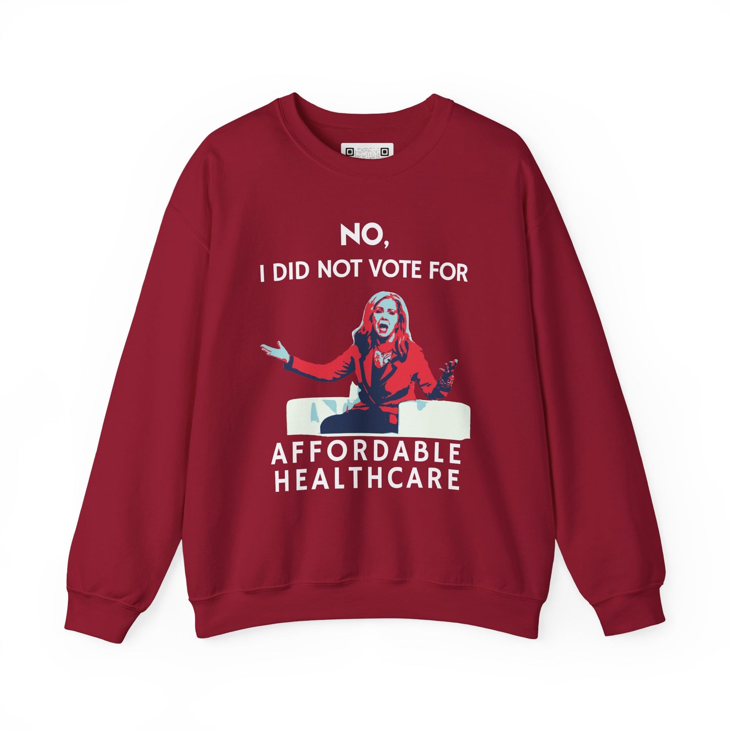 Red sweatshirt with Marsha Blackburn graphic and white text.