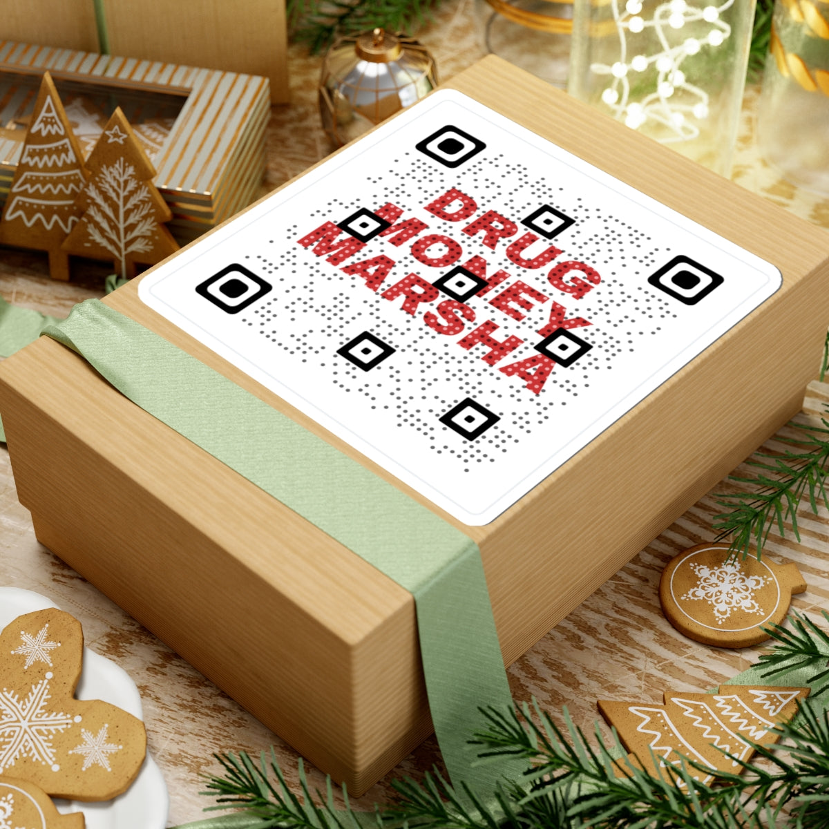 Kiss-Cut Sticker — 'DRUG MONEY MARSHA' QR Code Square Sticker